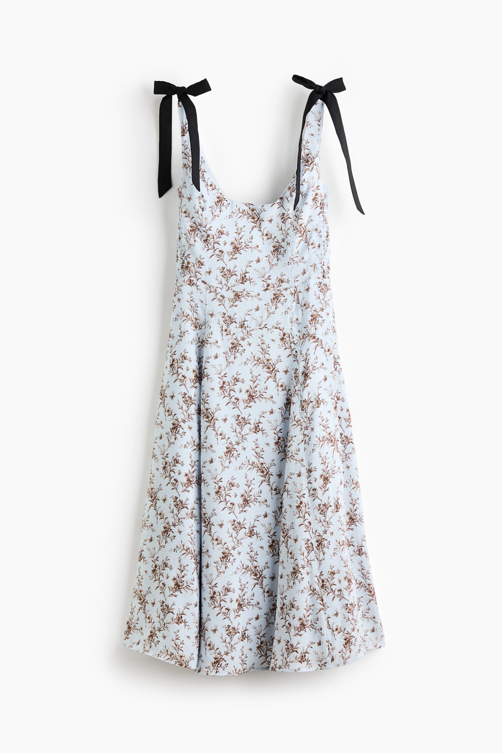 H & M - Jurk met uitlopende rok en strikbanden - Lichtblauw/Bloemen H & M - Jurk met uitlopende rok en strikbanden - Lichtblauw/Bloemen