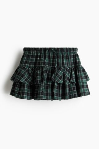 H & M - Rok met drawstring en volants - Donkergroen/Geruit