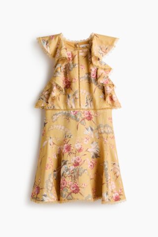 H & M - Jurk van linnenmix - Geel/Bloemen