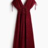 H & M - Jurk van crinkletricot met drawstring - Donkerrood