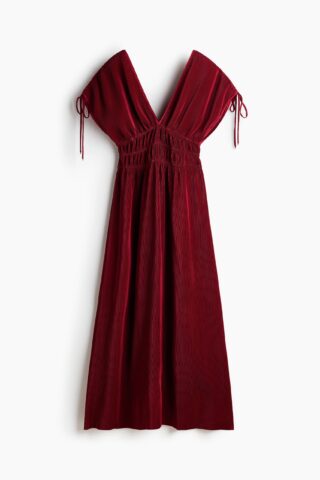 H & M - Jurk van crinkletricot met drawstring - Donkerrood