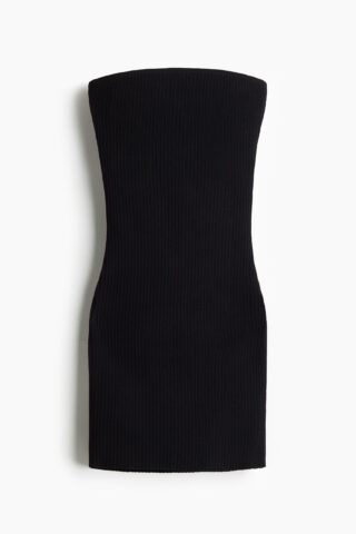 H & M - Ribgebreide bandeaujurk - Zwart