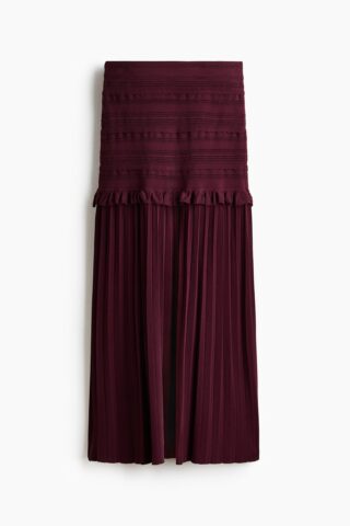 H & M - Ajourgebreide geplisseerde rok - Bordeauxrood