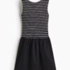 H & M - Jurk met uitlopende rok - Marineblauw/Gestreept