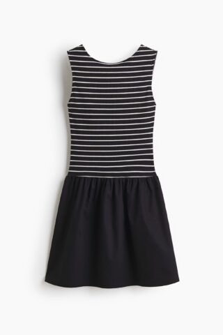 H & M - Jurk met uitlopende rok - Marineblauw/Gestreept