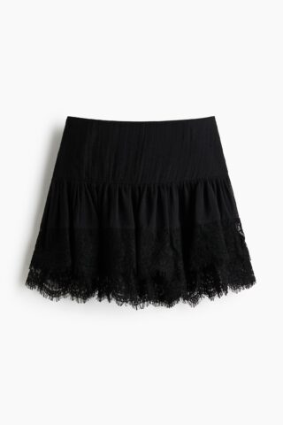 H & M - Minirok met kanten bies - Zwart