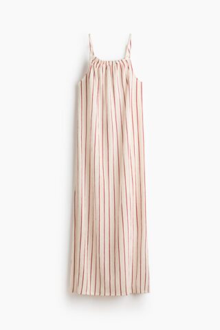 H & M - Crinklejurk met strikbandjes - Roomwit/Gestreept