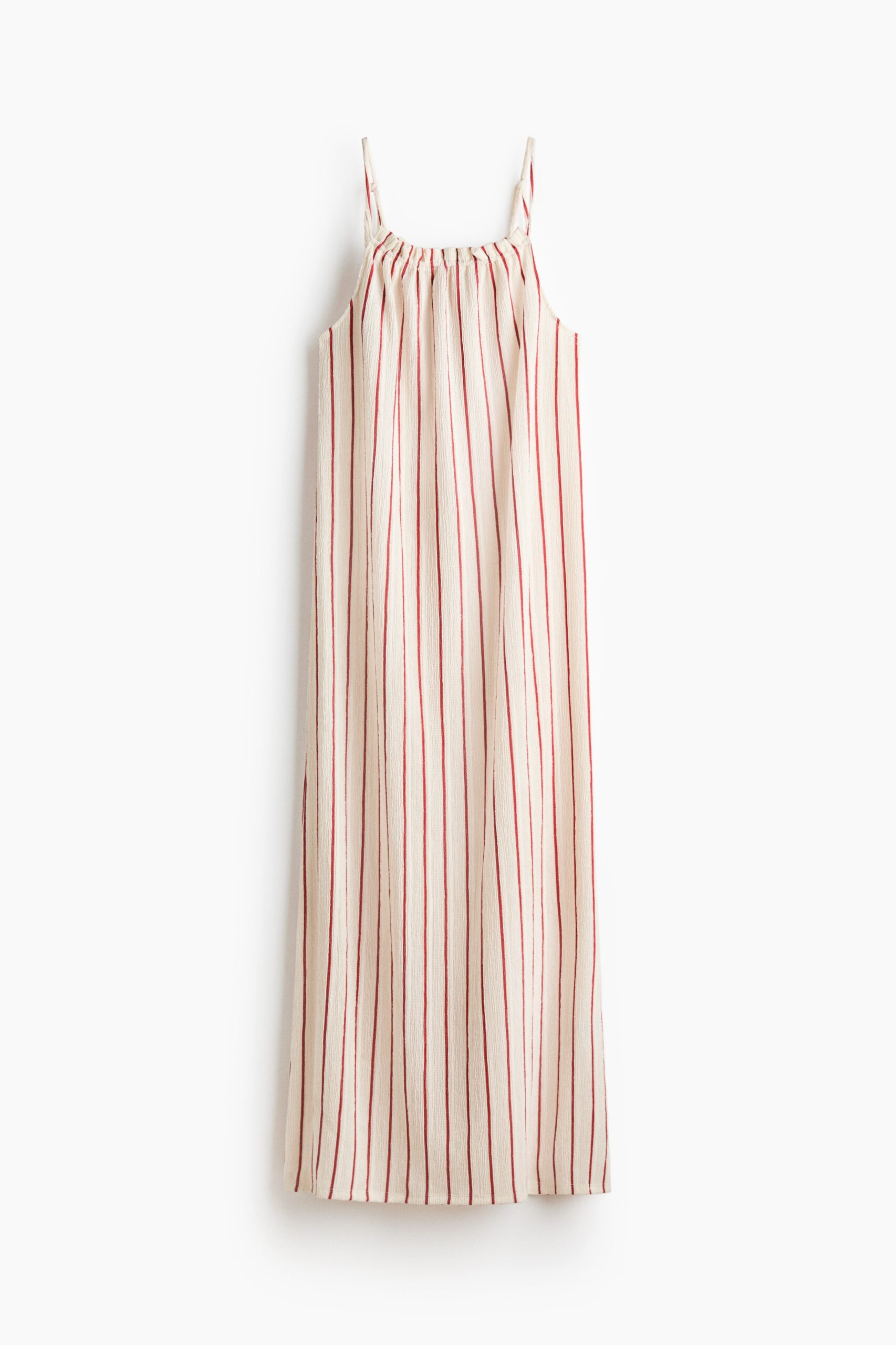H & M - Crinklejurk met strikbandjes - Roomwit/Gestreept