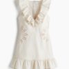 H & M - Jurk met broderie anglaise - Lichtbeige