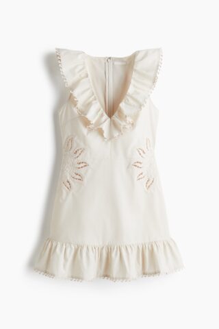 H & M - Jurk met broderie anglaise - Lichtbeige