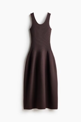 H & M - Ribgebreide jurk met tulprok - Donkerbruin