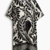 H & M - Tuniekjurk van viscose - Wit/Zwart Dessin
