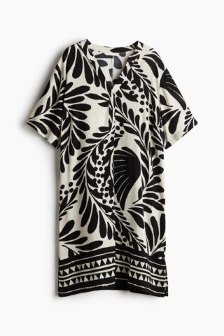 H & M - Tuniekjurk van viscose - Wit/Zwart Dessin