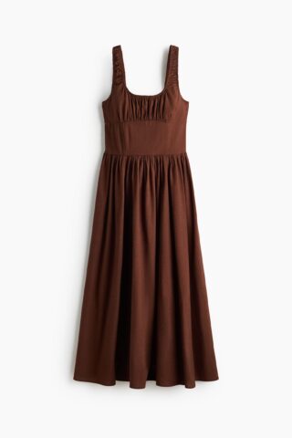 H & M - Geplooide jurk van linnenmix - Bruin