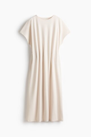 H & M - Tricot jurk met geaccentueerde taille - Roomwit