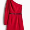 H & M - One-shoulderjurk met ceintuur - Rood