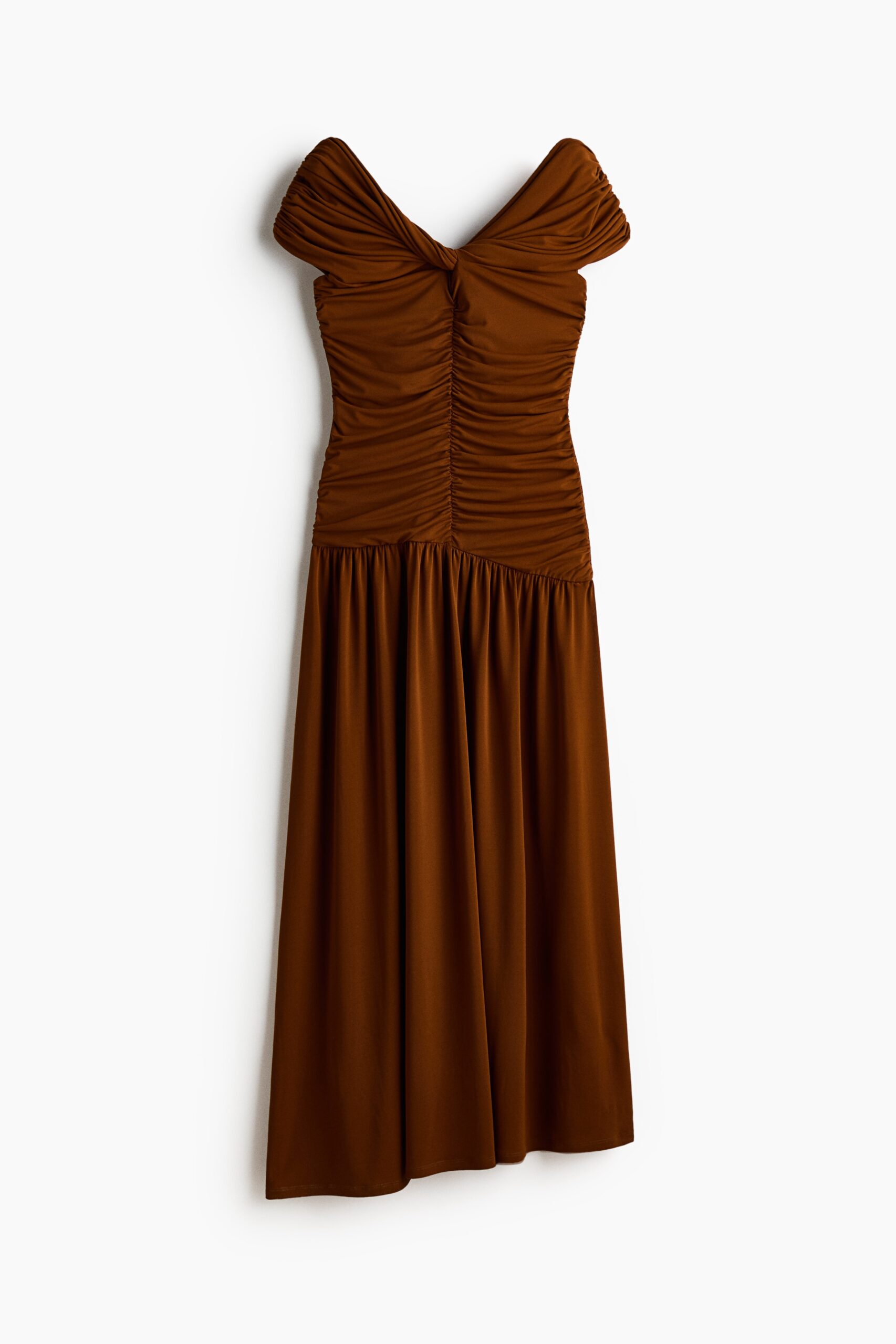 H & M - Gedrapeerde off-the-shoulderjurk - Bruin