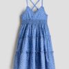 H & M - Katoenen strokenjurk - Blauw/Bloemen