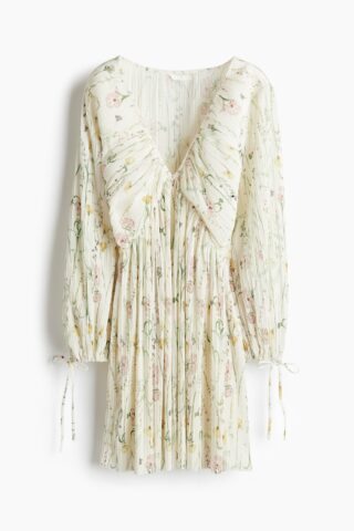 H & M - Plisséjurk - Roomwit/Bloemen