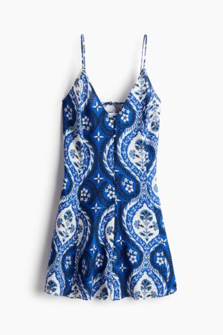 H & M - Strappy A-linejurk - Helderblauw/Dessin