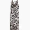 H & M - Satijnen strappy jurk - Wit/Zebradessin
