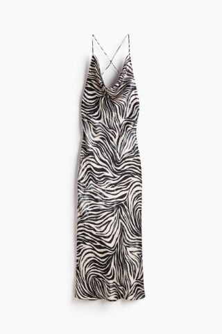 H & M - Satijnen strappy jurk - Wit/Zebradessin
