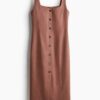 H & M - Midi-jurk van linnenmix - Dusty Bruin