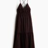 H & M - Jurk met volantrok en strikbandjes - Donkerbruin