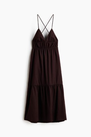 H & M - Jurk met volantrok en strikbandjes - Donkerbruin