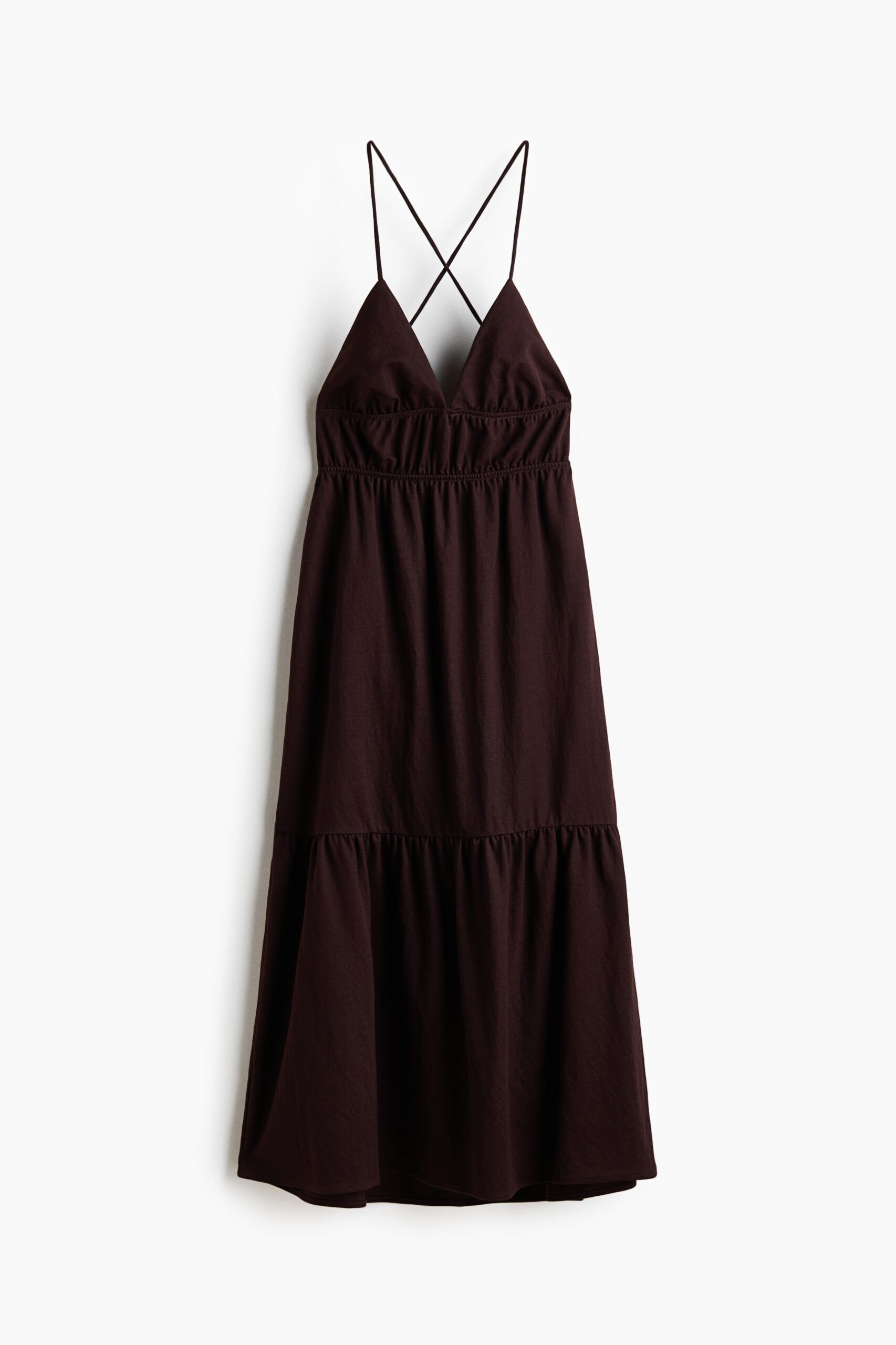 H & M - Jurk met volantrok en strikbandjes - Donkerbruin
