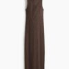 H & M - Ribgebreide maxi-jurk - Donkertaupe