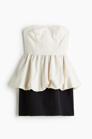 H & M - Bandeaujurk met peplum - Wit/Zwart