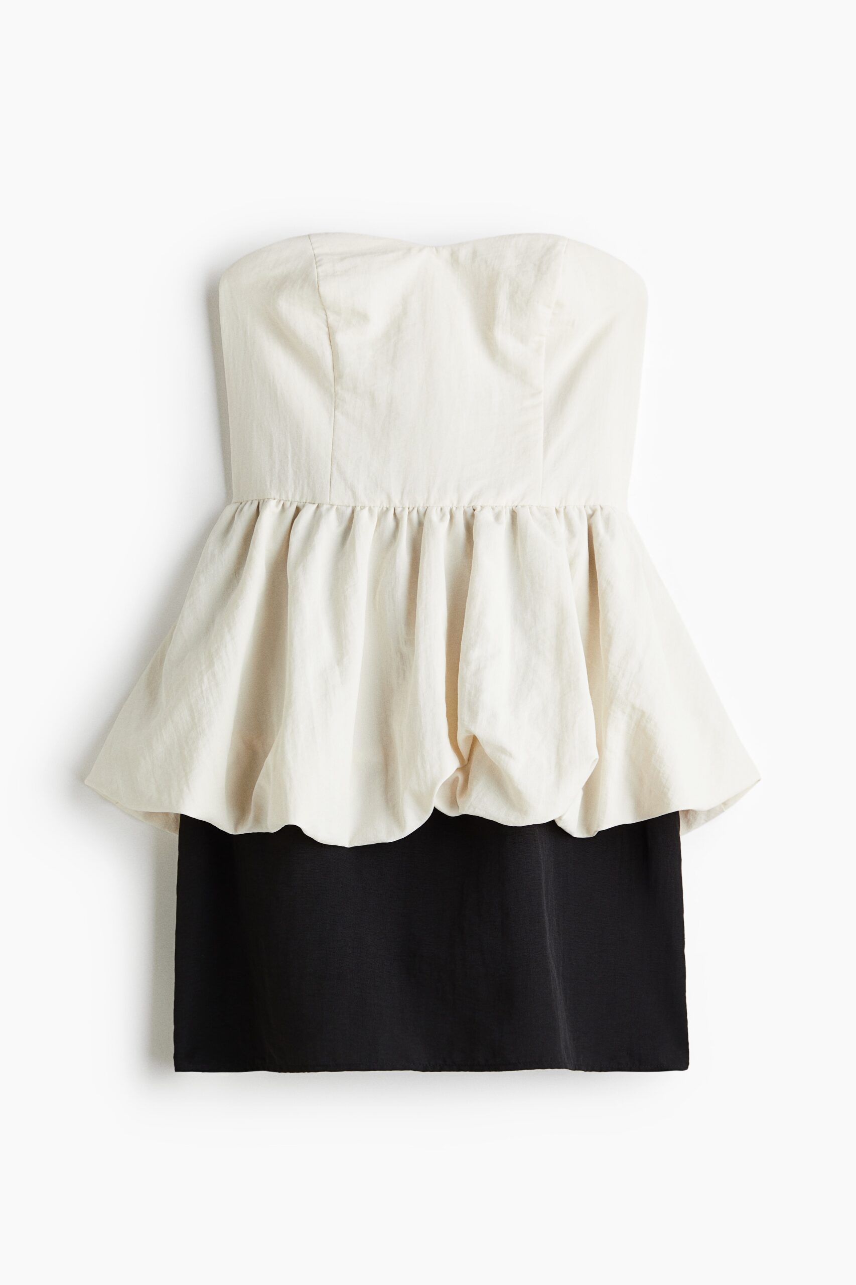 H & M - Bandeaujurk met peplum - Wit/Zwart