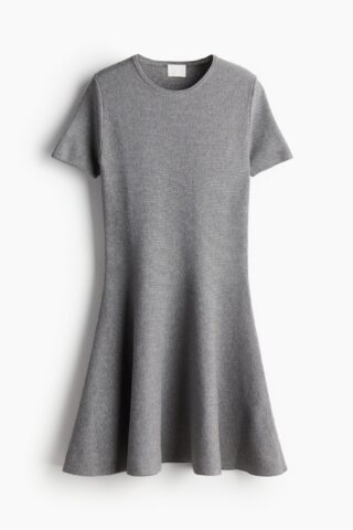H & M - Jurk met uitlopende rok - Grijs Gemêleerd