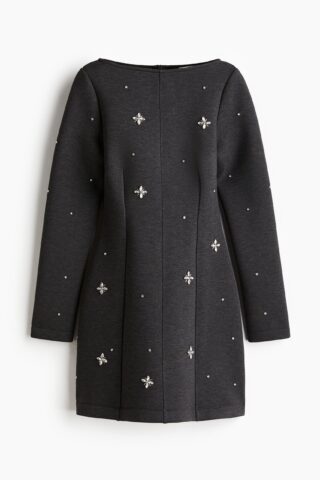 H & M - Jurk van scuba met stras - Zwartgrijs