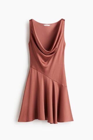 H & M - Jurk met watervalhals - Dusty Rood