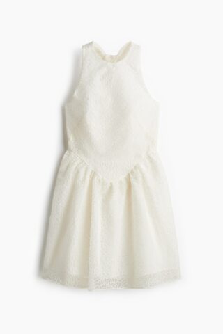 H & M - Halterjurk met borduursel - Roomwit