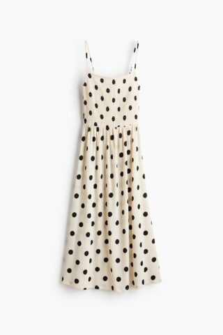 H & M - Strapjurk met smokwerk - Roomwit/Stippen