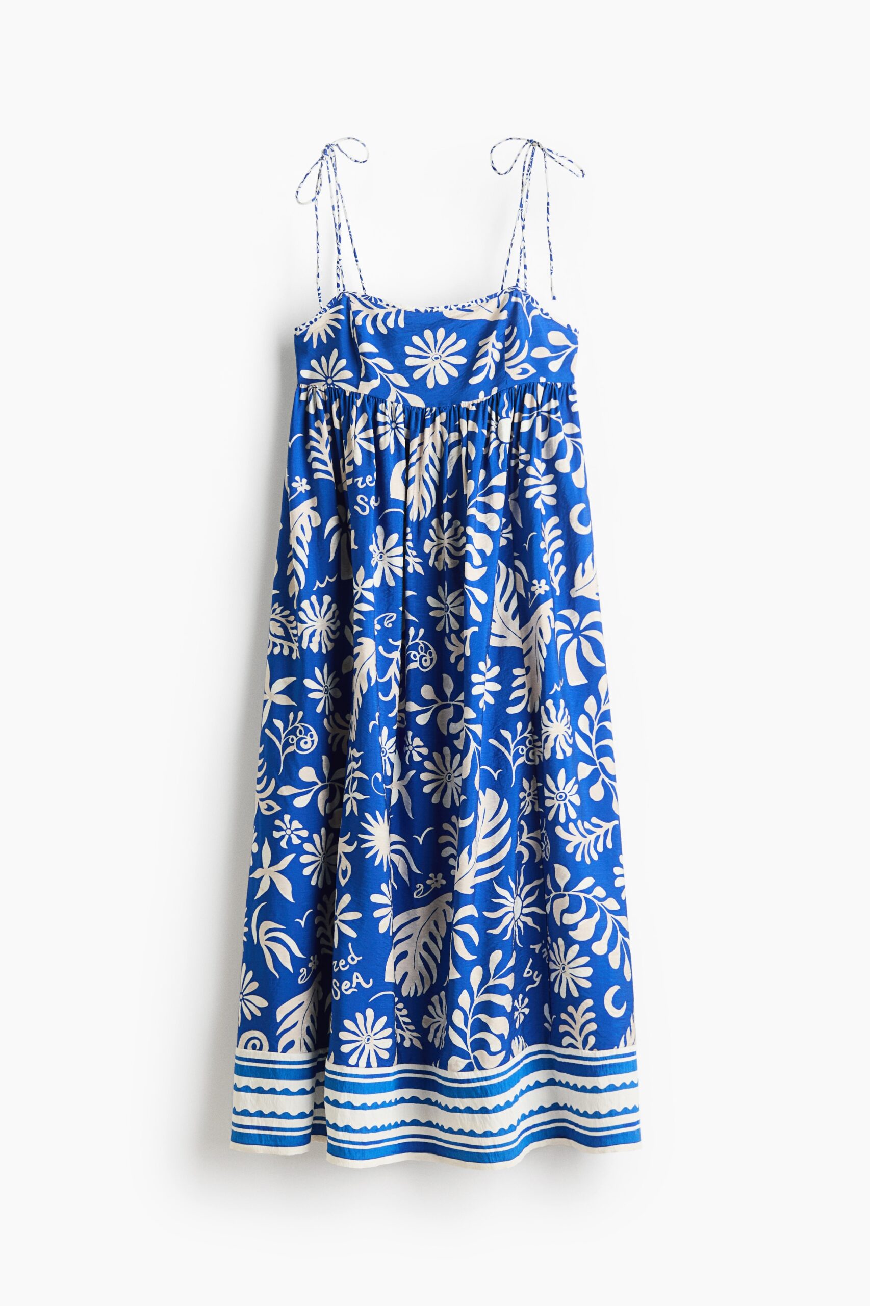 H & M - Midi-jurk met strikbandjes - Blauw/Dessin H & M - Midi-jurk met strikbandjes - Blauw/Dessin