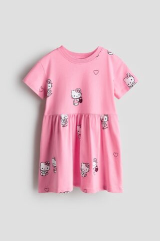 H & M - Tricot jurk met print - Lichtroze/Hello Kitty
