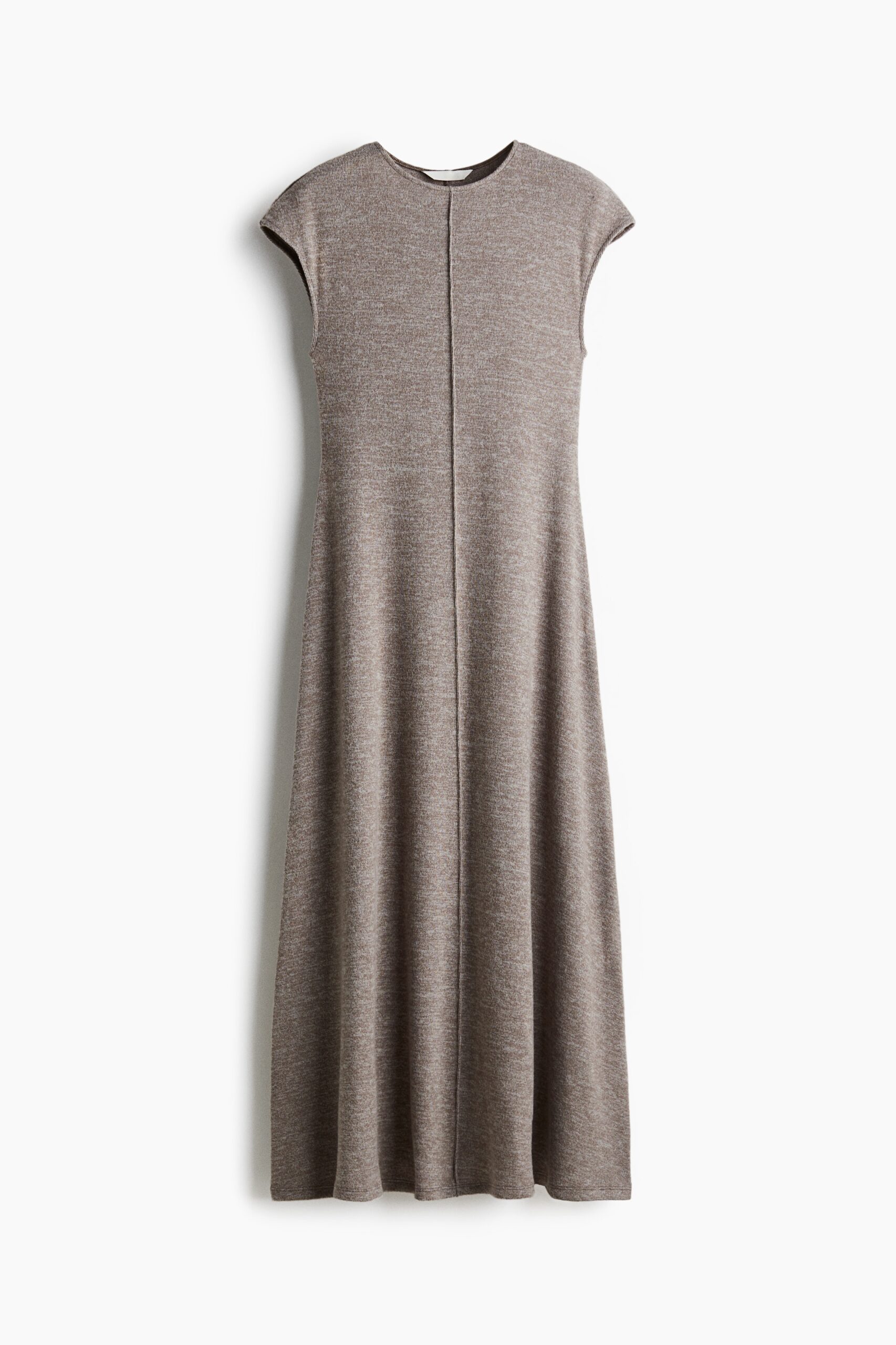 H & M - Tricot jurk met kapmouwen - Taupe Gemêleerd