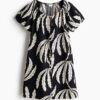 H & M - Jurk met drawstring - Zwart/Bladdessin
