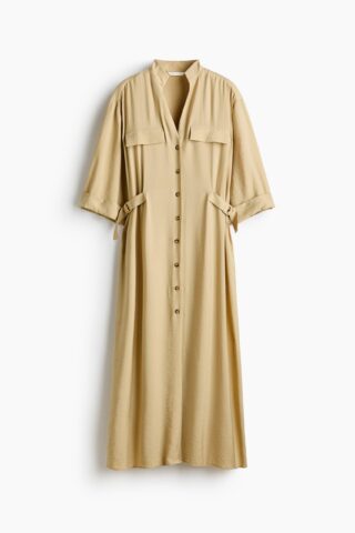 H & M - Getailleerde overhemdjurk - Beige