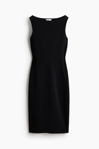 H & M - Tricot jurk met boothals - Zwart