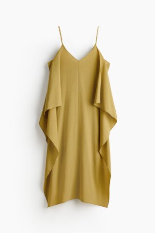 H & M - Gedrapeerde jurk - Geelgroen
