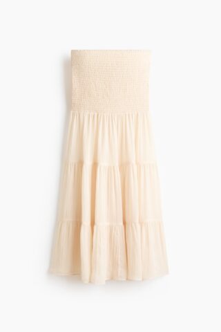 H & M - Gesmokte rok van chiffon - Lichtbeige