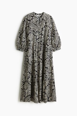 H & M - Halflange strokenjurk - Zwart/Roomwit Dessin
