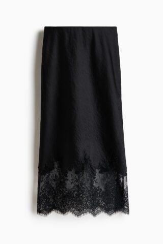 H & M - Satijnen rok met kant - Zwart