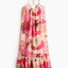 H & M - A-linejurk met strikbandje - Pink/Floral