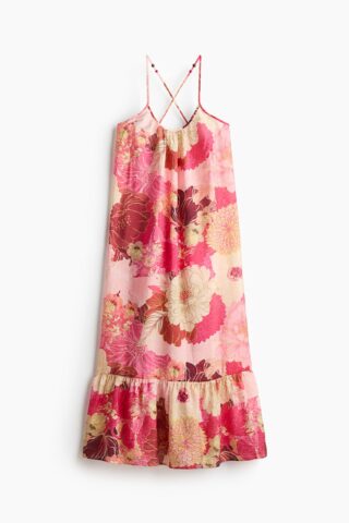 H & M - A-linejurk met strikbandje - Pink/Floral